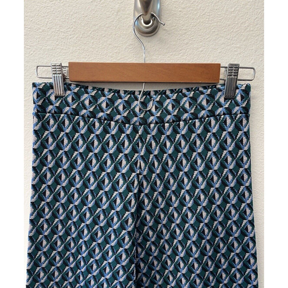 Zara Pants Womens Size S Blue Green Textured Knit Print Pull On Retro Artsy - Picture 2 of 6